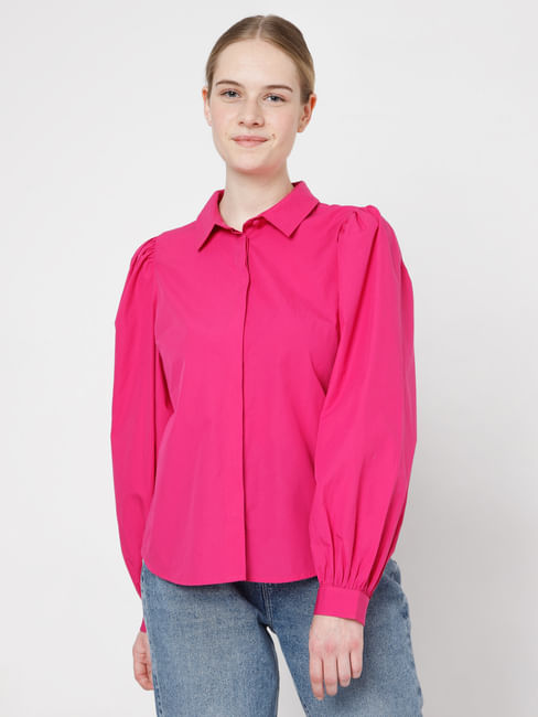 Pink Puff Sleeves Shirt