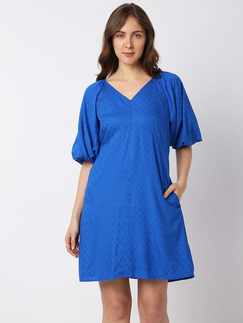 Blue Printed Mini Dress