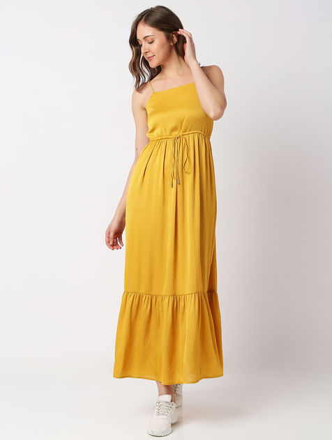 Golden Yellow Strappy Midi Dress