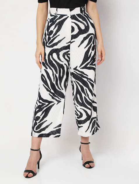 White High Rise Printed Co-ord Pants