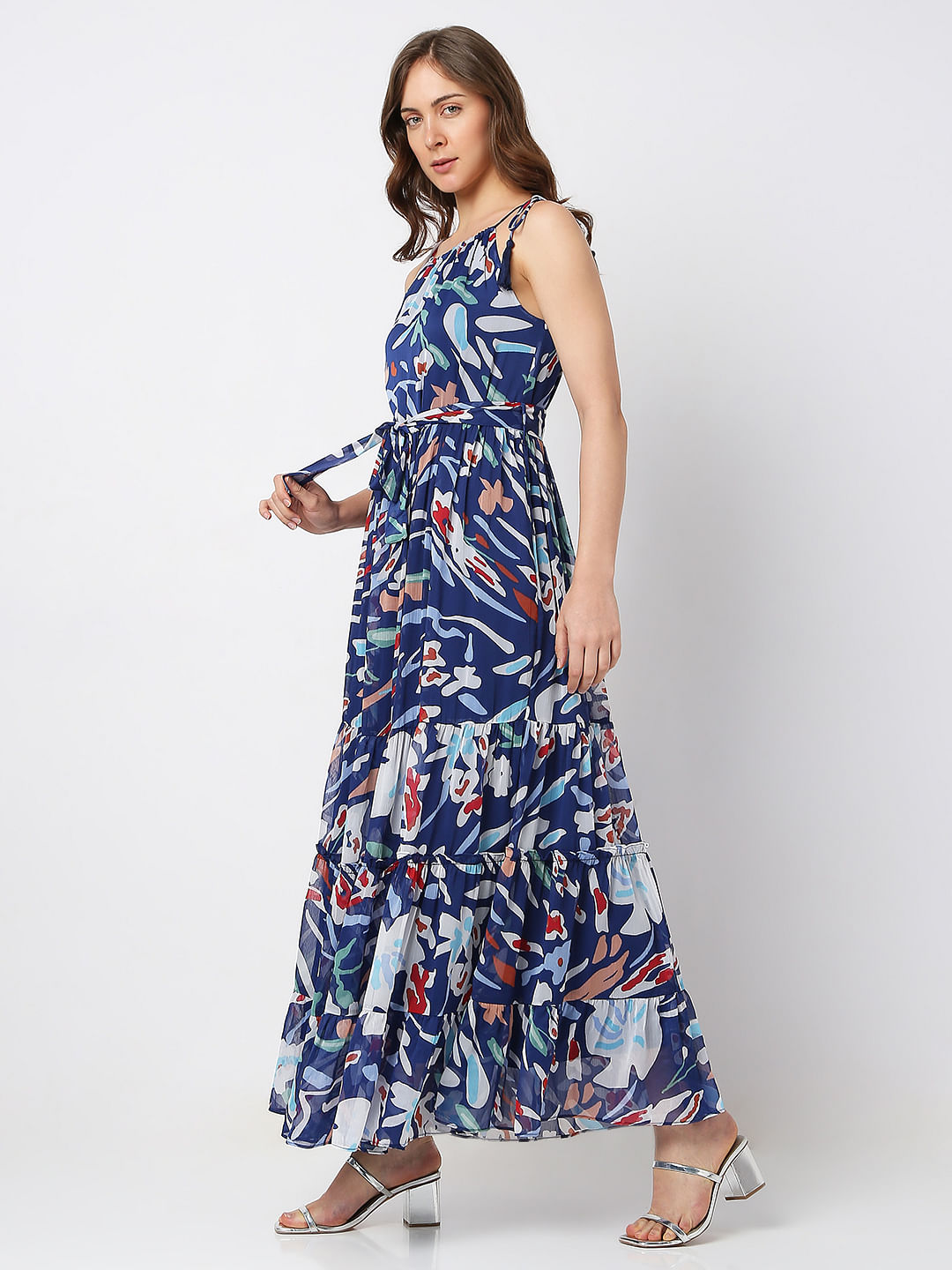 Buy Blue Floral Print Maxi dress Online - Label Ritu Kumar India Store View