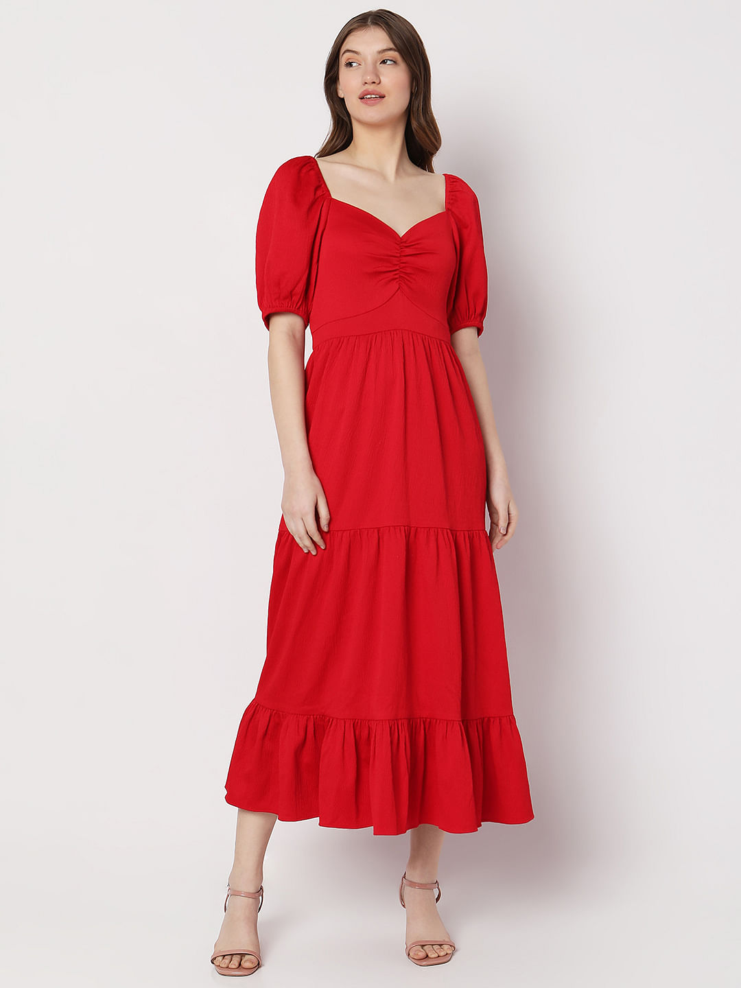 Silky Satin Off Shoulder High Slit Drape Corset Midi Dress - Red – Luxedress