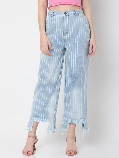 Light Blue Striped Zoey Wide-Leg Jeans