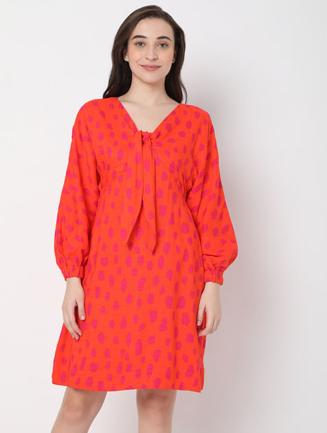 Red Polka Dot Print Shift Dress