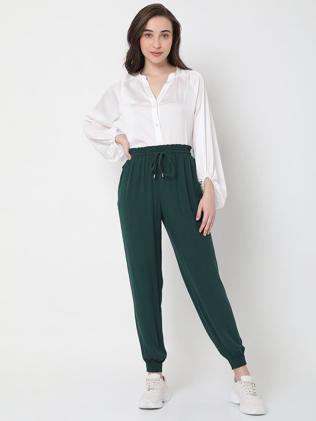 Buy Olive Green Straight Pants Online - W for Woman
