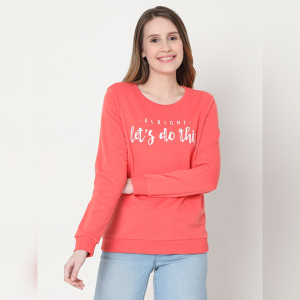 VERO MODA Coral Slogan Print Sweatshirt