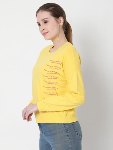 Yellow Slogan Print Sweatshirt