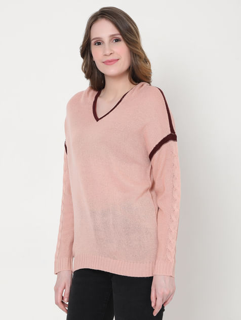  Pink Knit Hooded Pullover