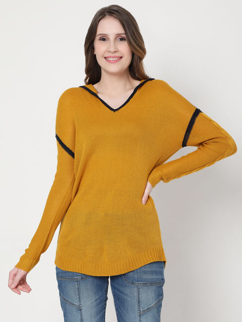  Mustard Knit Hooded Pullover