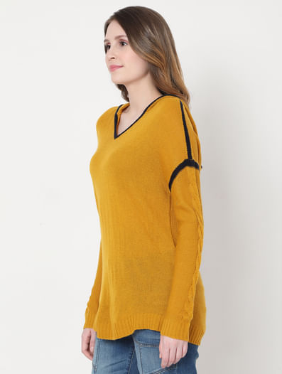  Mustard Knit Hooded Pullover