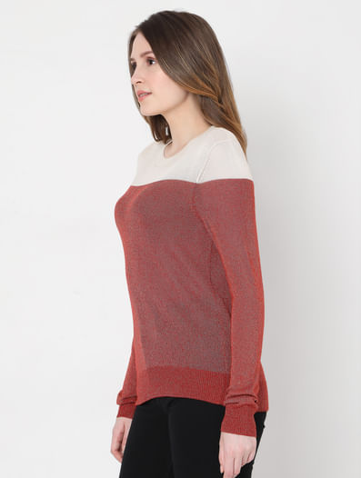 Red Colourblocked Pullover 
