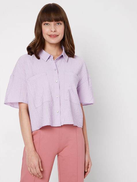 Purple Textured Boxy Shirt