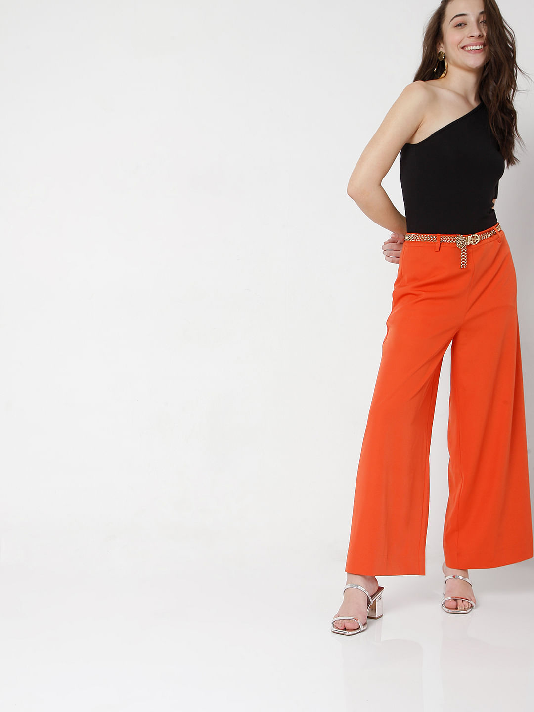 OOTN Summer Chic Casual Orange Long Pants Cotton Linen Loose Trousers  Female Pockets High Waist Wide Leg Pants Women 2023 New