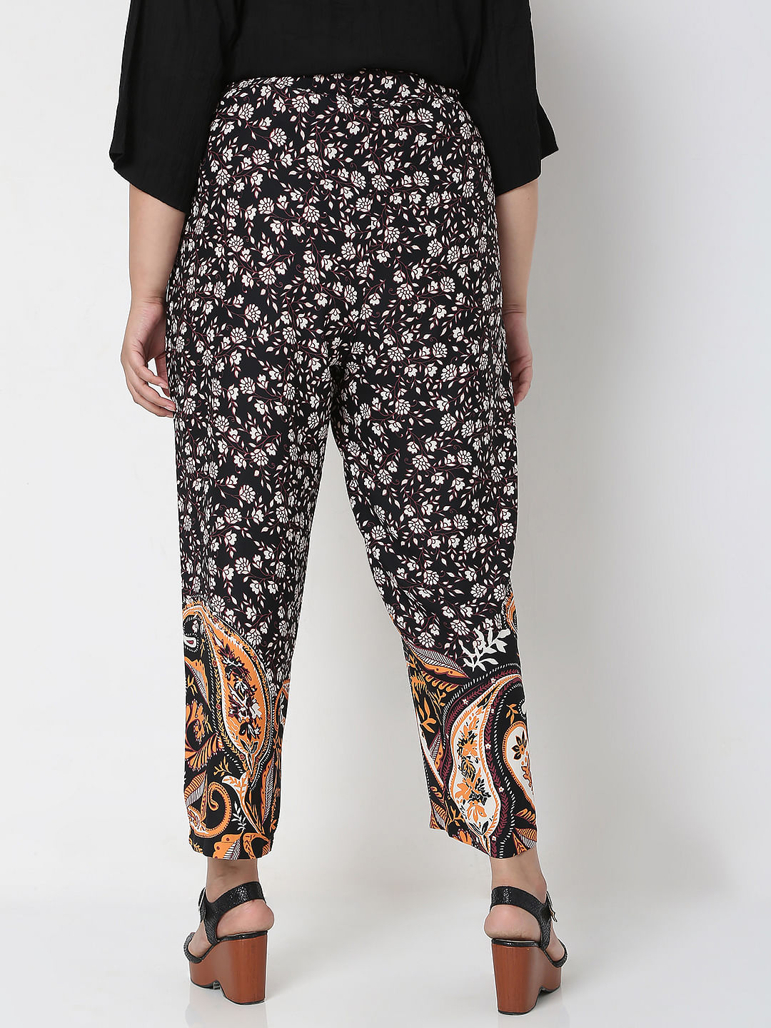 Linen Mix Floral Print Regular Fit Trousers