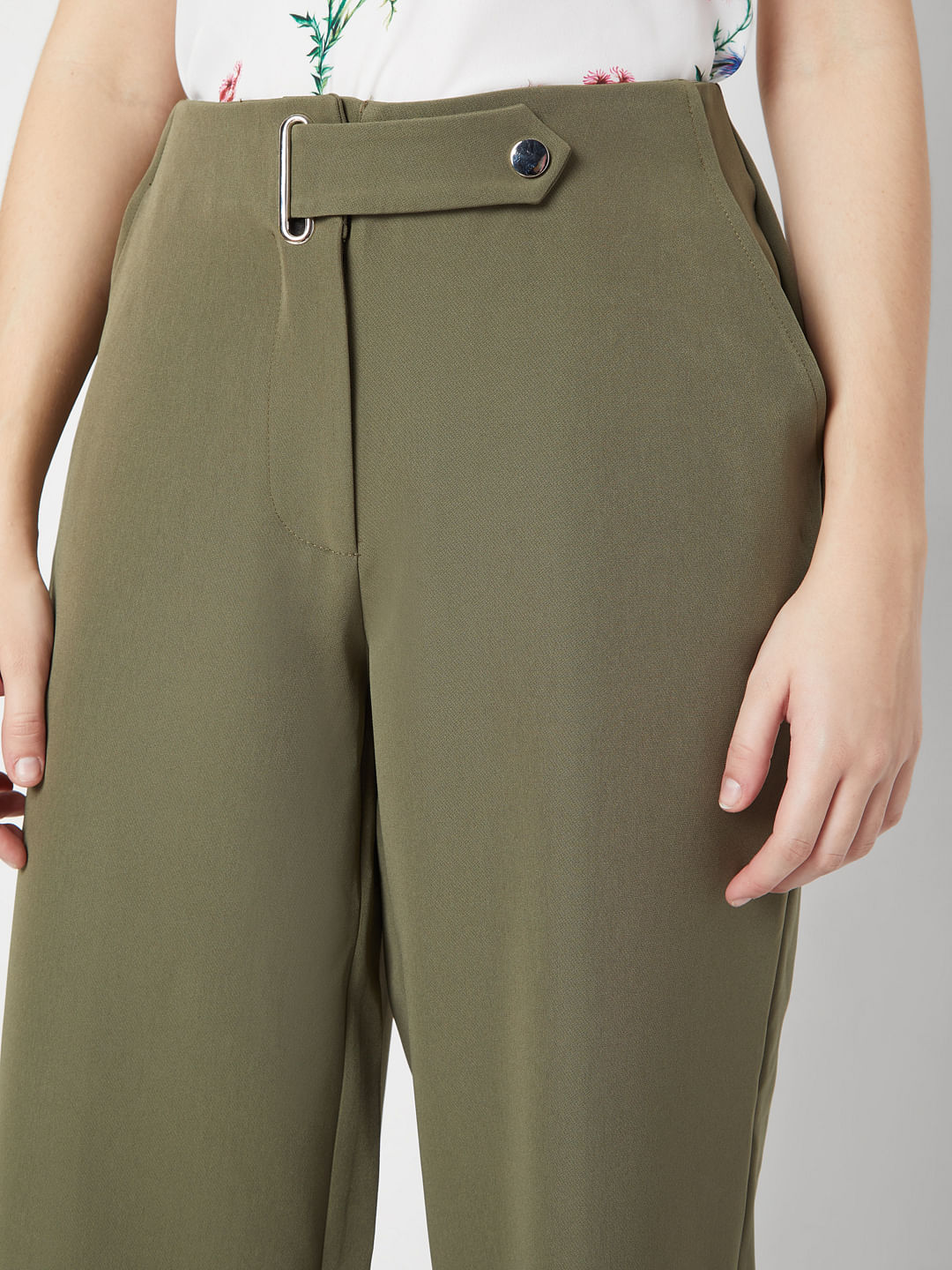 Buy Women Olive Green Regular Fit Solid Parallel Trousers online   Looksgudin