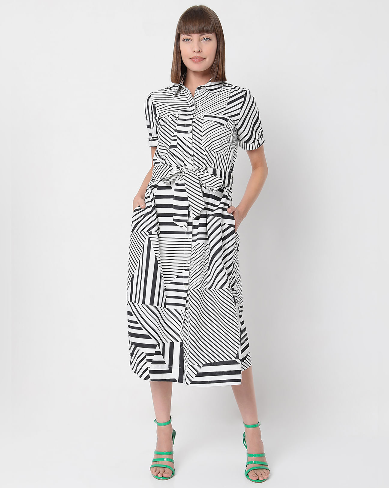 White Horizontal Stripe Dress
