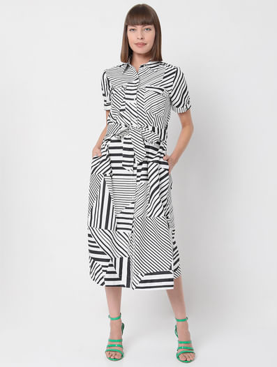 White Horizontal Stripe Dress