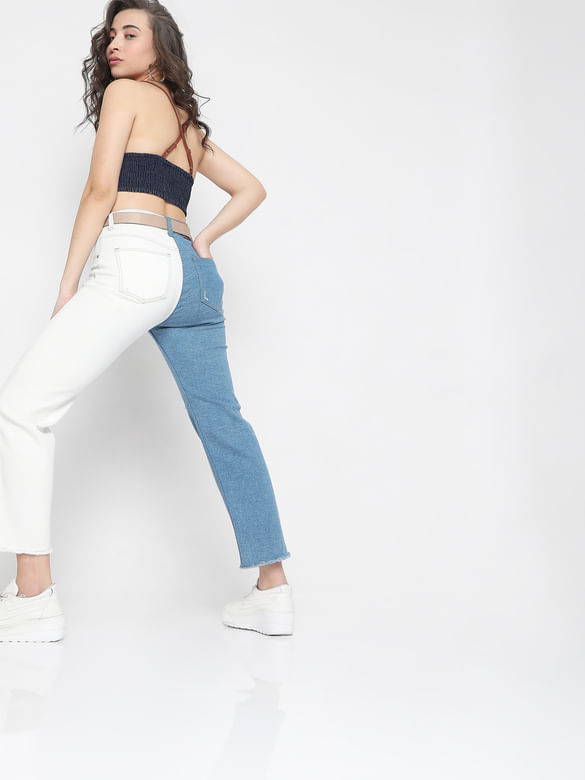 Blue Two-Toned Jade Straight Jeans 