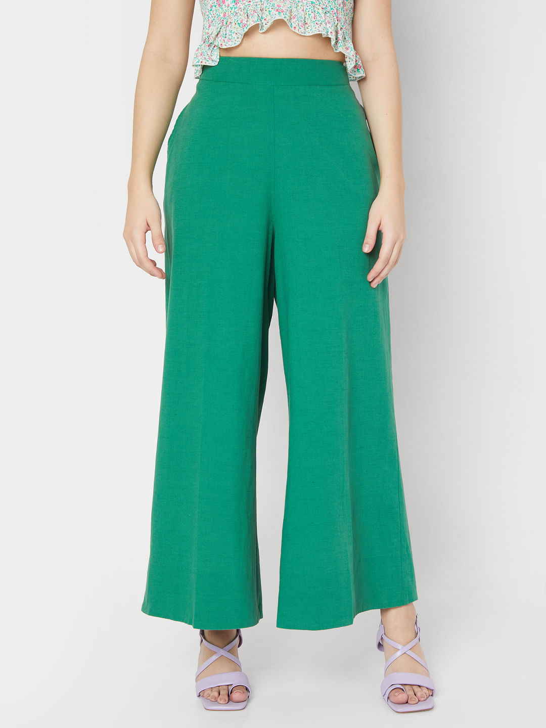 Buy INDYA Green Foil Print Polyester Womens Regular Length Palazzo Pants   Shoppers Stop