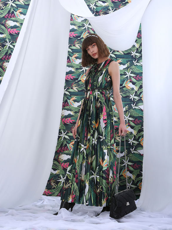 MARQUEE Green Tropical Print Maxi Dress
