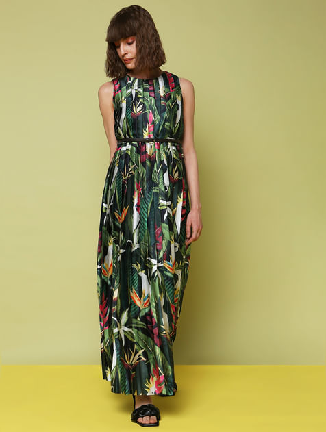 MARQUEE Green Tropical Print Maxi Dress