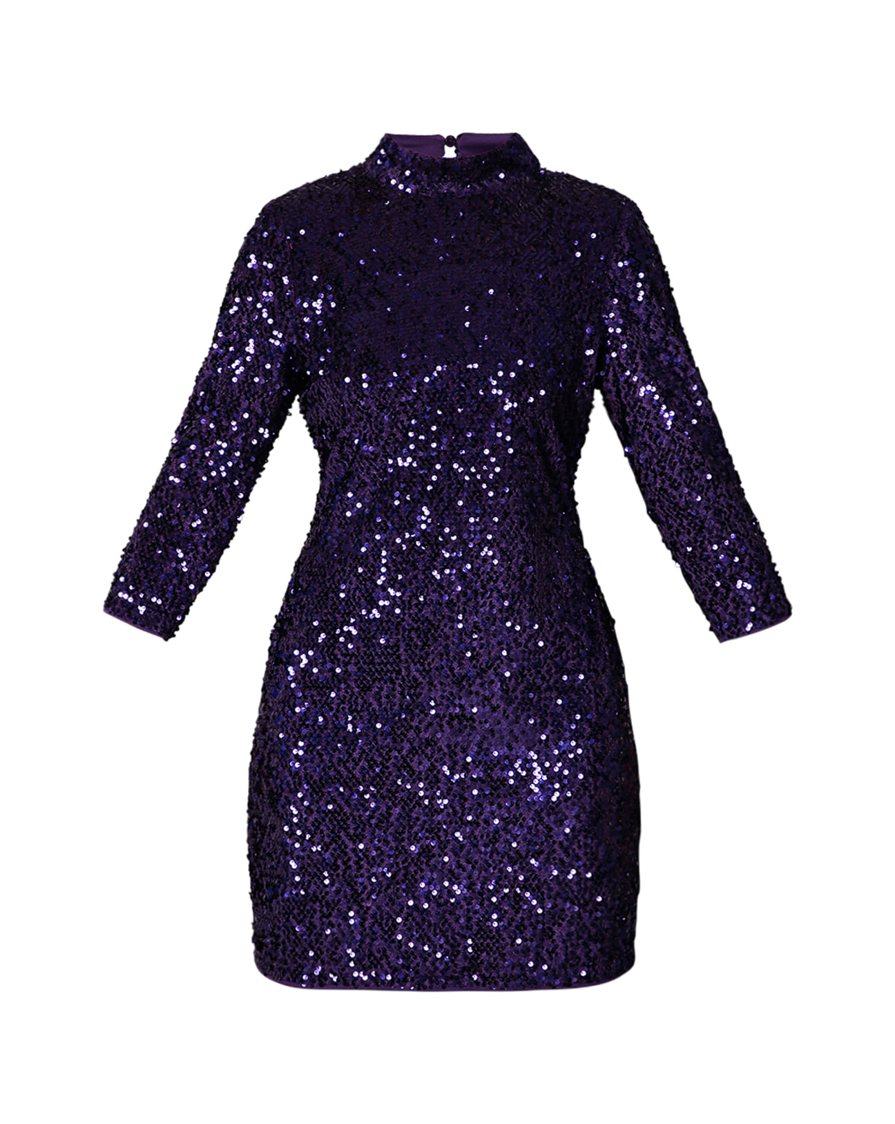 Deep Purple Sequin High Neck Mini Dress