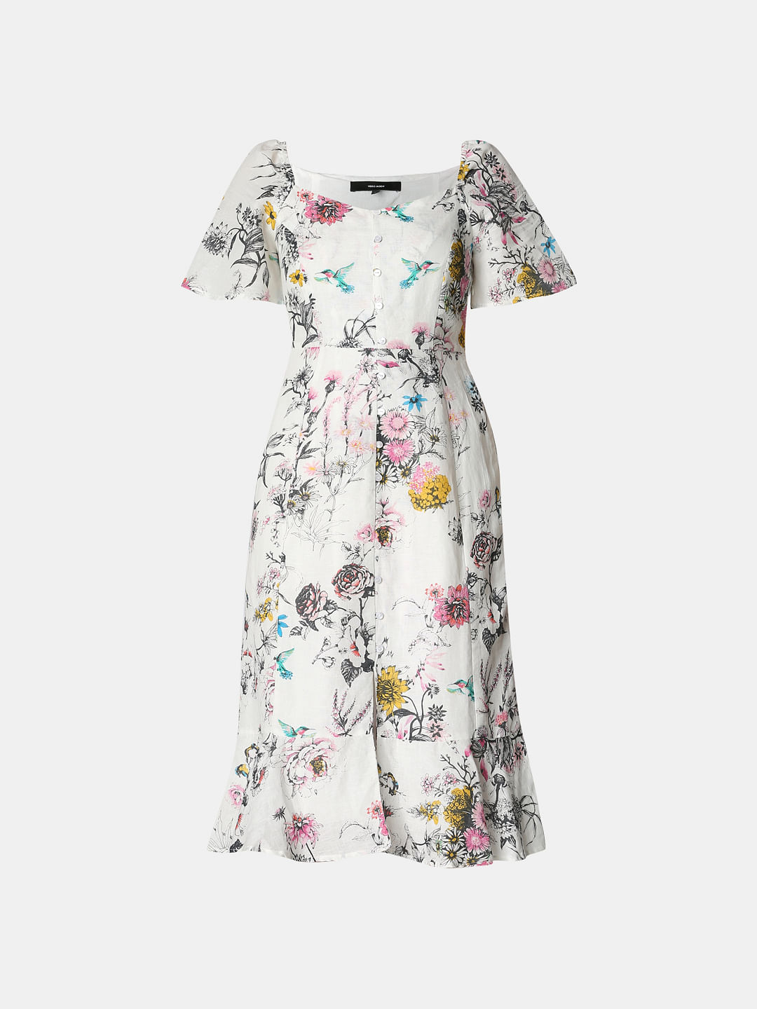 white floral button down dress