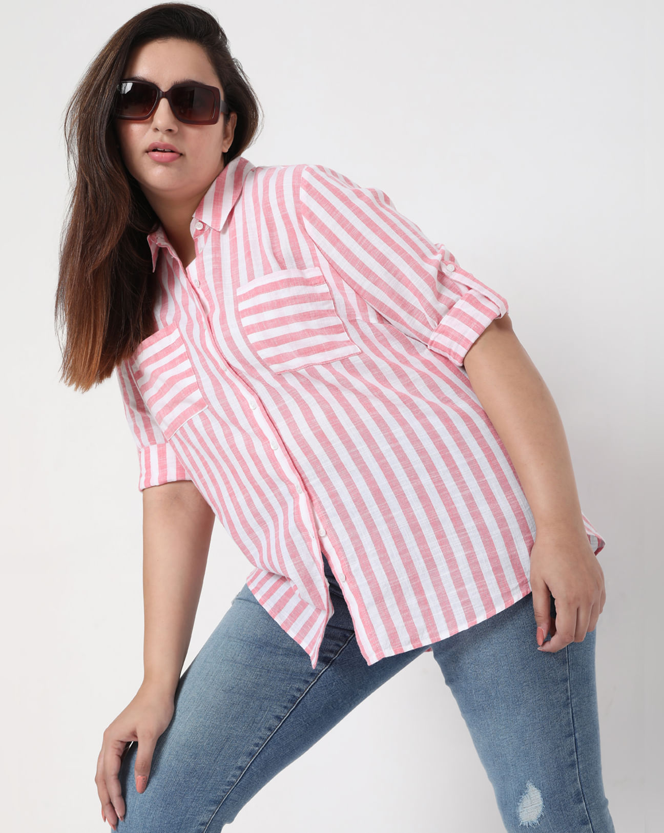 opbevaring Flad Hindre Buy Women Pink Striped Shirt online | VeroModa