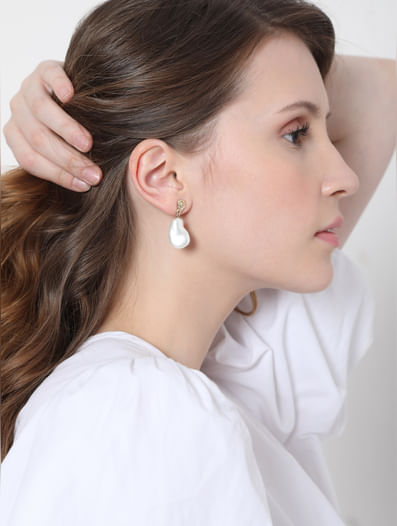 White Faux Pearl Drop Earrings