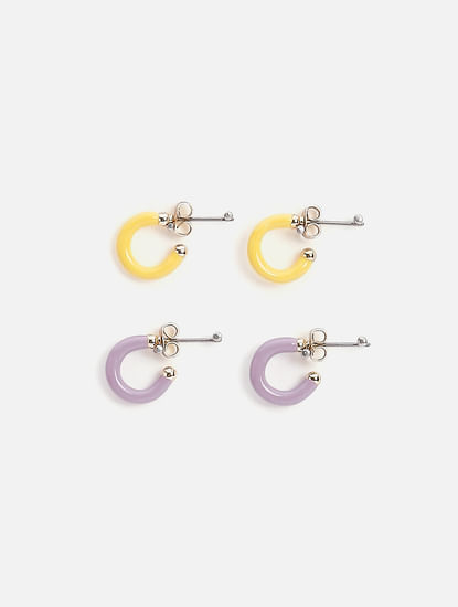 Yellow & Purple Mini Hoop Earrings 