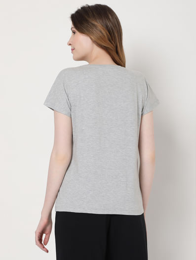 Grey Slogan Print Lounge T-shirt