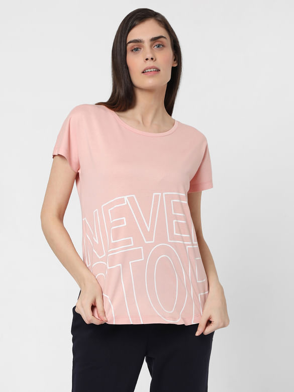 Pink Slogan Print Lounge T-shirt