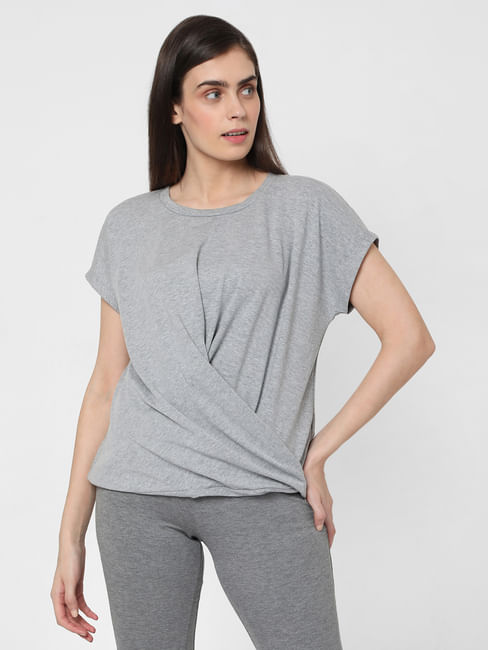 Grey Textured Overlap Lounge T-shirt