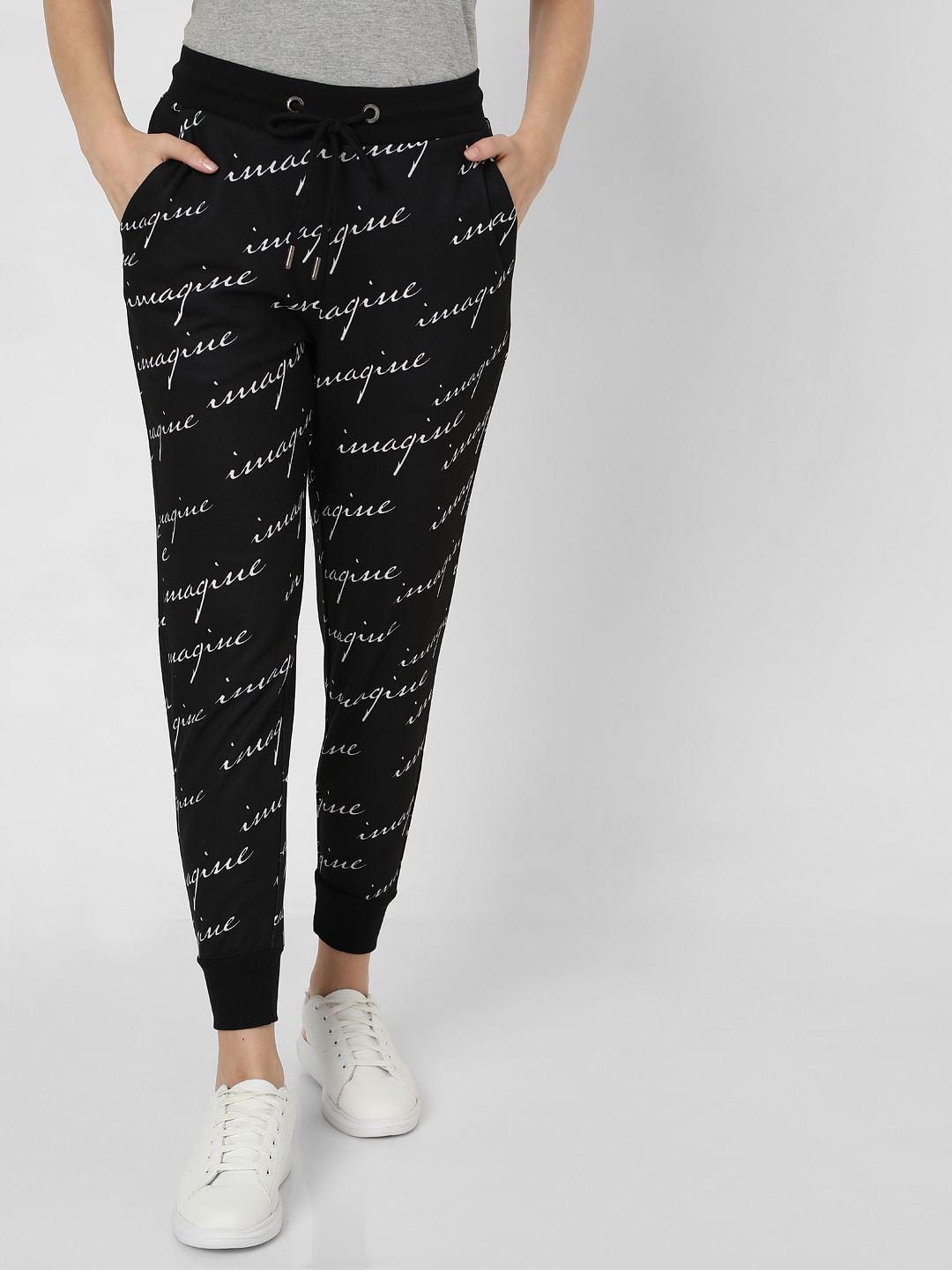 Black joggers with white writing new arrivals