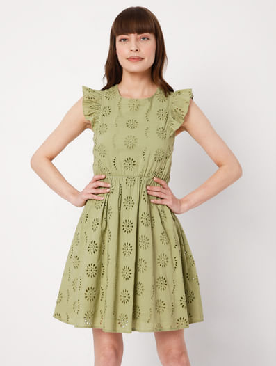 Green Schiffli Embroidered Dress