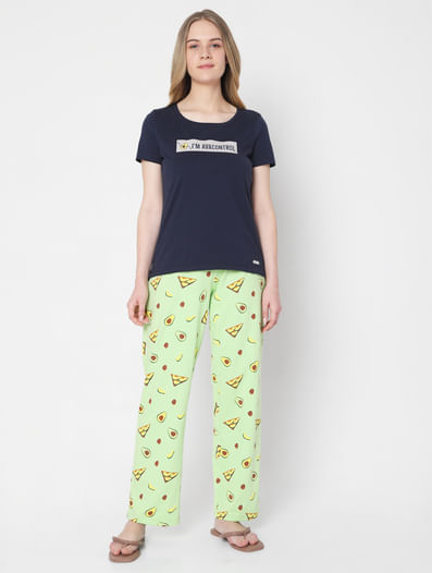  Blue & Green T-shirt & Pyjama Set
