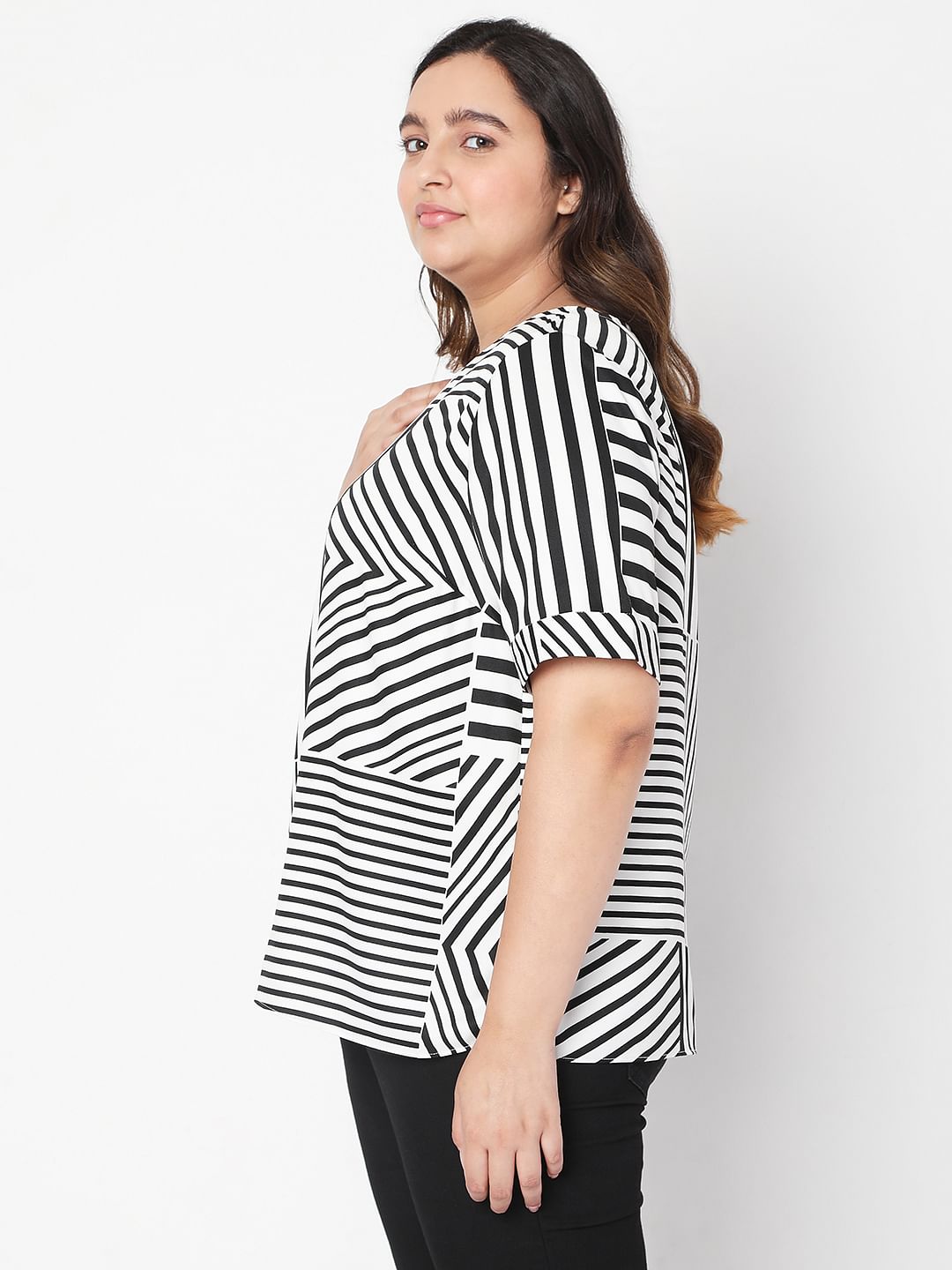 Plus size black clearance and white striped top