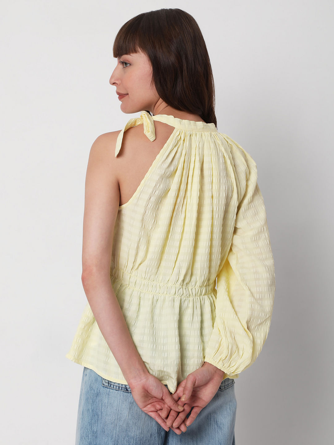 Yellow one shoulder sales top