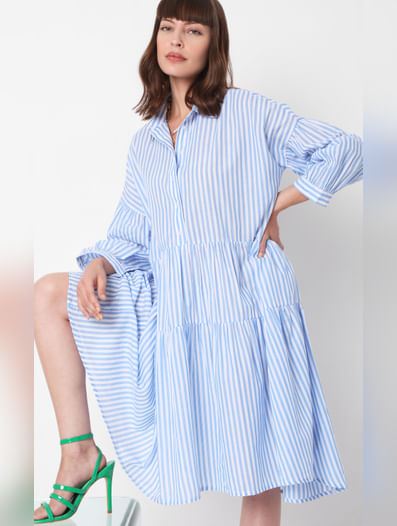 Blue Striped Midi Dress
