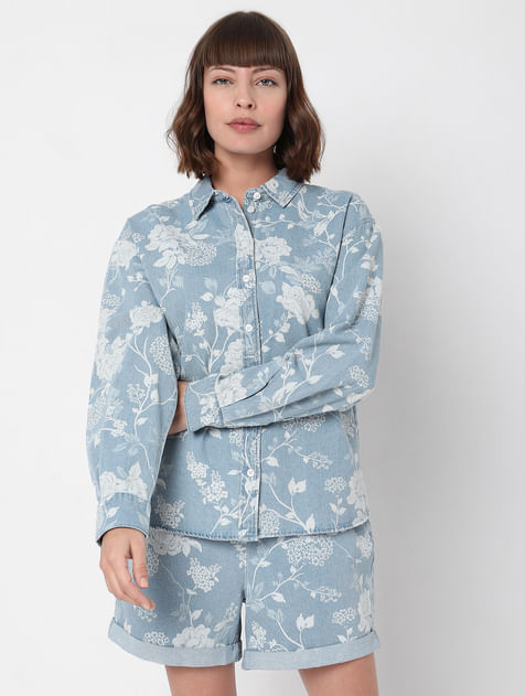 Blue Floral Denim Co-ord Shirt
