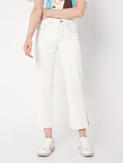 White Mid Rise Straight Jeans