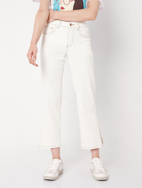 White Mid Rise Straight Jeans