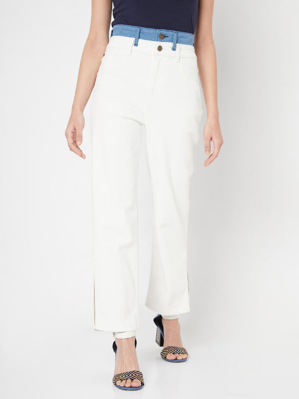 White Two-Toned Jade Straight Fit Jeans