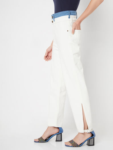White Two-Toned Flared Jeans