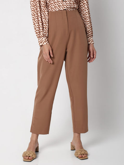 Beige High Rise Straight Fit Co-ord Set Pants