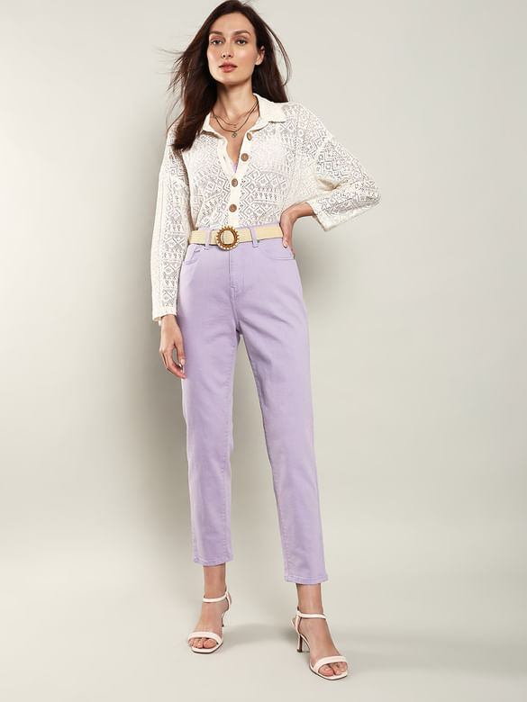 Purple High Rise Jade Straight Fit Jeans
