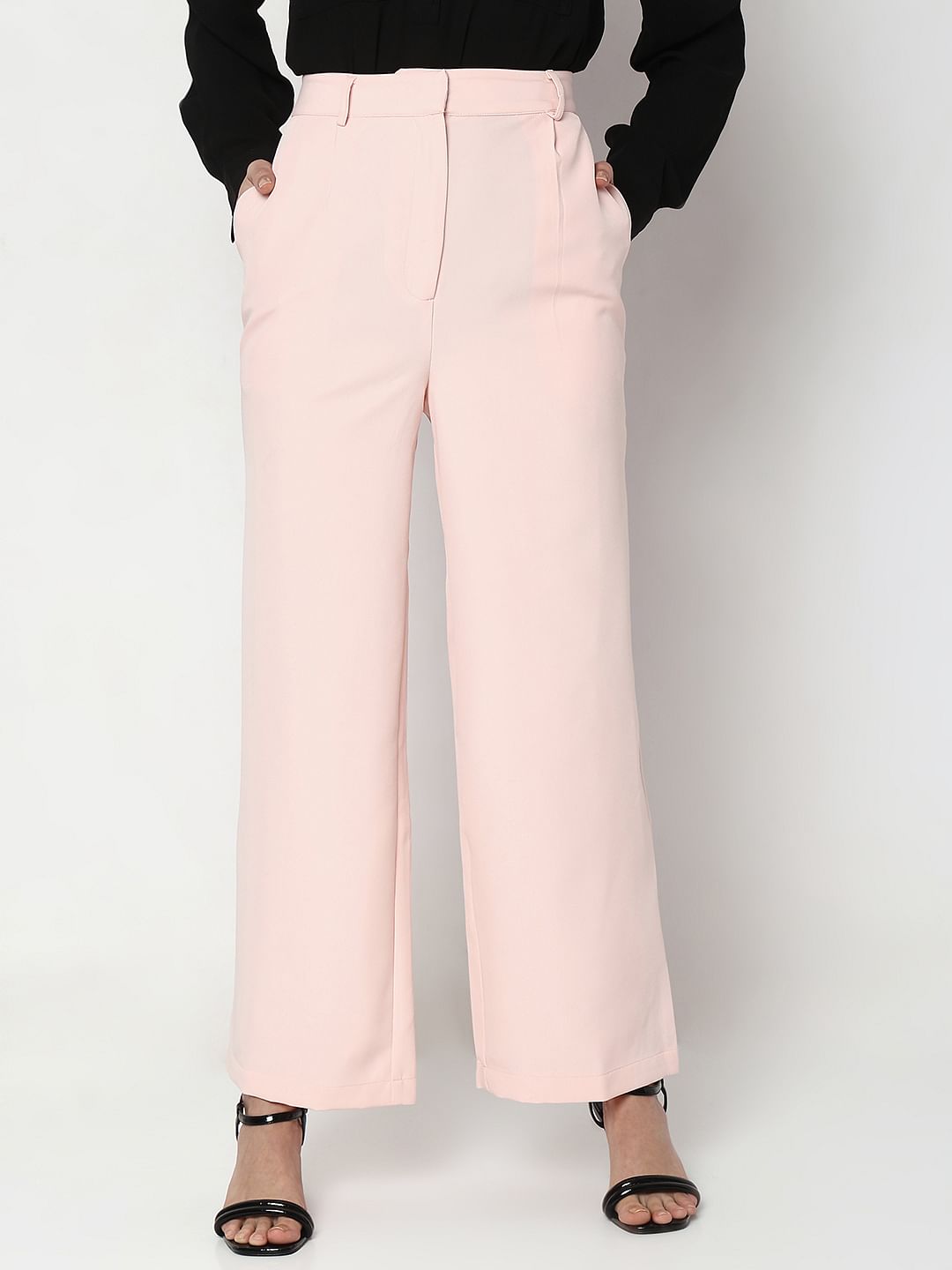 Pale pink wide leg cheap trousers