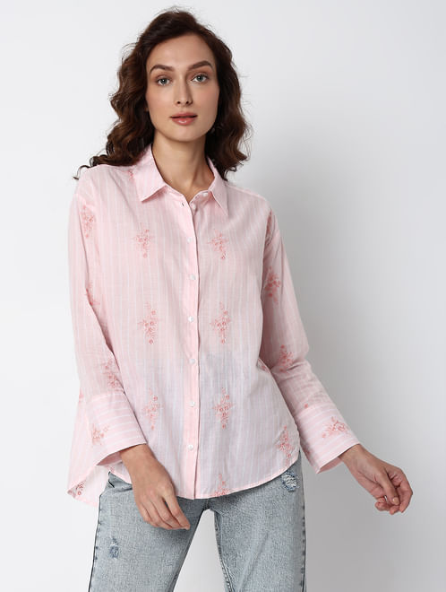 Pink Striped Embroidered Shirt