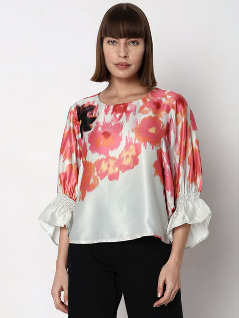 Off-White Brushed Floral Print Top