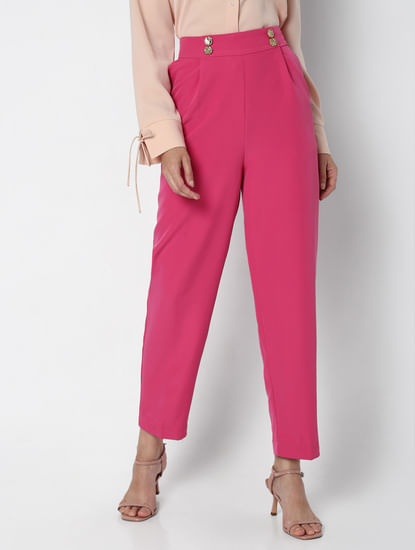 Pink High Rise Tapered Fit Pants